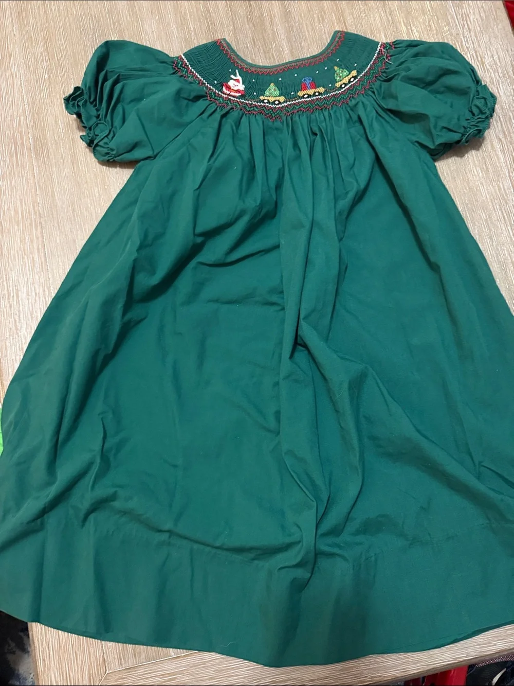 Girls' Green Smocked Holiday Dress